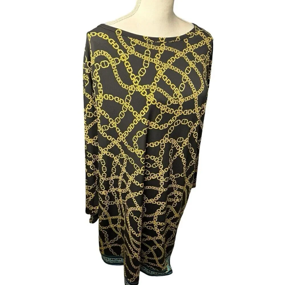 NWT $110 Michael Kors Keegan Chain-Link Long Sleeve Plus Size Border Dress 3x